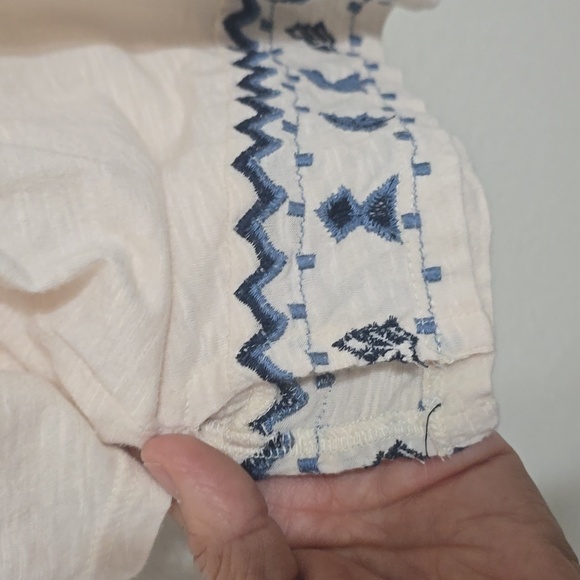 Lucky Brand 3/4 Sleeve Embroidered Top T-Shirt Tribal Boho Cream Size XL - Picture 3 of 8